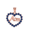 Rose  Gold "Mom"Sapphire (LCS) in Open Heart Pendant Necklace