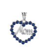 White  Gold "Mom"Sapphire (LCS) in Open Heart Pendant Necklace