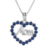 Sterling Silver "Mom"Sapphire (LCS) in Open Heart Pendant Necklace
