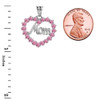 White  Gold "Mom" Pink (LCP) in Open Heart Pendant Necklace