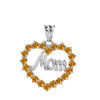 White  Gold "Mom" Citrine (LCC) in Open Heart Pendant Necklace