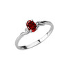 Dainty White Gold Elegant Swirled Genuine Garnet Solitaire Ring