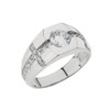 Mens White Gold Diamond Cross Ring with White Topaz Center Stone