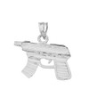 Solid White Gold Diamond Cut Gun Rifle Pendant Necklace