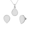 Solid White Gold Simple Tear Drop Pendant Necklace Set