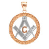Two-Tone Rose Gold Freemason Round Masonic Bail Pendant 1.2"