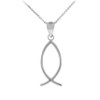 White Gold Ichthus (Fish) Vertical Pendant Necklace