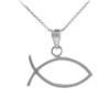 925 Sterling Silver Ichthus Fish Horizontal Pendant Necklace