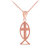 Rose Gold Ichthus (Fish) Cross Pendant Necklace