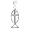 White Gold Ichthus (Fish) Cross Pendant Necklace