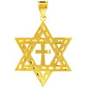 Yellow Gold Jewish Star of David Cross Pendant (L) 2.2"