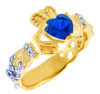 18K Yellow Gold 0.4 Ct Diamond Band Claddagh Ring With 1.10 Ct Genuine Blue Sapphire