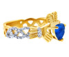 18K Yellow Gold 0.4 Ct Diamond Band Claddagh Ring With 1.10 Ct Genuine Blue Sapphire