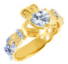 18K Yellow Gold Diamond Claddagh Ring with 0.40 Ct White Topaz