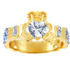 18K Yellow Gold 0.40 Ct  Diamond Band Claddagh Ring with 1.02 Ct. SI Clear Diamond