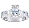 18K White Gold 0.40 Ct  Diamond Band Claddagh Ring with 1.02 Ct. SI Clear Diamond