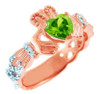 Rose Gold Diamond Claddagh Ring With 0.4 Ct Peridot
