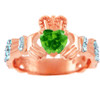 Rose Gold Diamond Claddagh Ring With 0.4 Ct Peridot