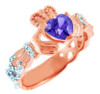 RoseGold Claddagh Ring with 0.40 Carats of Diamonds and a Alexandrite Birthstone.  Available in 14k and 10k Rose Gold,