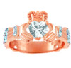 Rose Gold Diamond Claddagh Ring With 0.4 Ct  White Topaz