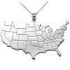 United States Map White Gold Pendant Necklace