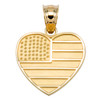 Yellow Gold American Flag Heart Charm Pendant Necklace