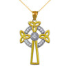 Two-Tone Gold Celtic Cross Trinity Knot Diamond Pendant Necklace