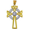 Two-Tone Gold Celtic Cross Trinity Knot Diamond Pendant Necklace