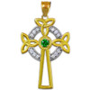 Two-Tone Gold Celtic Cross Trinity Knot Diamond Pendant Necklace with Emerald