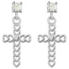 White Gold Open Hearts Cross CZ Post Earrings