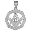 White Gold Freemason Octagonal Masonic Bail Pendant Necklace