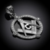 White Gold Round Freemason Diamond Masonic Pendant Necklace