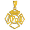 Gold Fireman Open Badge Pendant Necklace