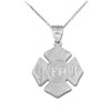 Solid White Gold Fire Department Firefighter Badge Pendant Necklace