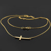 14K Solid Gold Sideways Curved Cute Cross Necklace