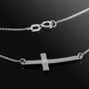 14K White Gold Sideways Small Curved Diamond Cross Pendant Necklace