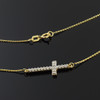 14K Gold Sideways Cross Cute CZ Necklace