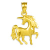 Satin Finish Diamond Cut Gold Unicorn Charm Pendant Necklace