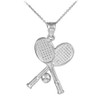 Tennis Racquets and Ball White Gold Charm Sports Pendant Necklace