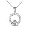 Sterling Silver Braided Claddagh Charm Pendant Necklace