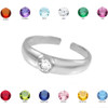 Solid Sterling Silver Birthstone CZ Toe Ring