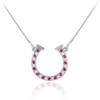 14K White Gold Clear & Red CZ Horseshoe Necklace