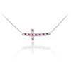 14k White Gold Diamond and Ruby Sideways Curved Cross Necklace