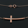 14K Rose Gold Sideways Curved Diamond Cross Necklace