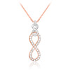 Vertical infinity diamond necklace in 14k rose and white gold.