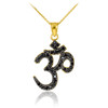 Black cz Ohm/Om pendant necklace in 14k yellow gold.
