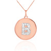 Letter "B" disc pendant necklace with diamonds in 14k rose gold.