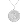 Letter "G" disc pendant necklace with diamonds in 10k or 14k white gold.