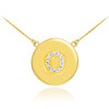 14k Gold Letter "O" Initial Diamond Disc Necklace