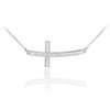 Sterling Silver Sideways Curved Cross CZ Pendant Necklace